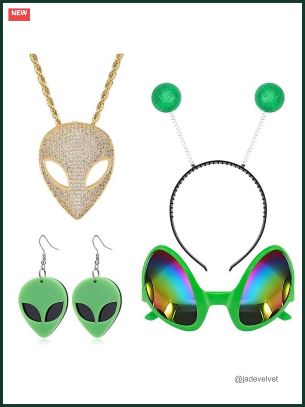 Alien Costume Jewelry Set 6 Pc Headband Earrings Necklace Glasses Cosplay Women